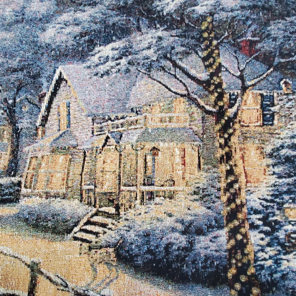 Thomas Kinkaid Woven Wall Tapestry HOMETOWN CHRISTMAS Made In USA NWT 36